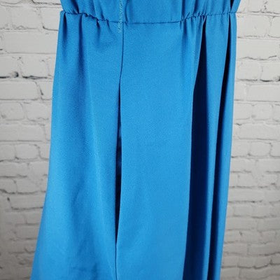 VTG Petites By Willi Blue Pleated Buttoned Short Sleeve A Line Dress USA 8