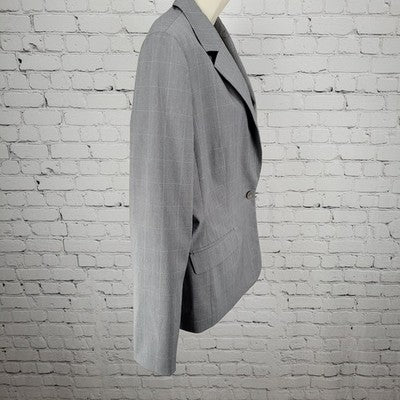 Ann Taylor Grey Check 1 Button Notch Lined Stretch Blazer Suit Jacket USA 10