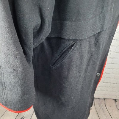 VTG Herman Kay Black Red Wool Blend Hooded Buttoned Long Heavy Over Coat 20W