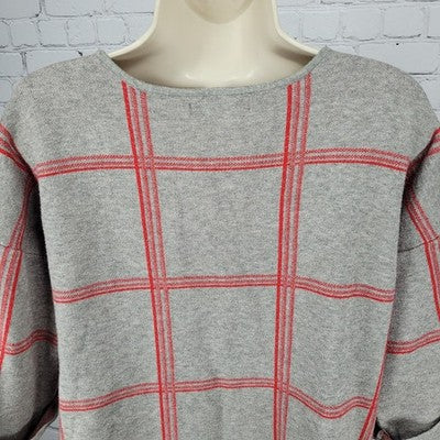 Tahari Grey Red Check 3/4 Cuffed Short Sleeve Pullover Lightweight Sweater 1X