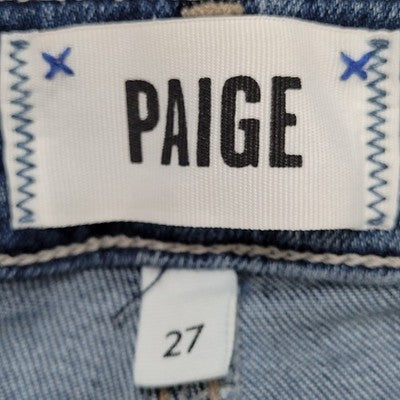 Paige Denim Blue Brigitte Distressed Mid Rise Straight Ankle Jeans 27 (29x28)