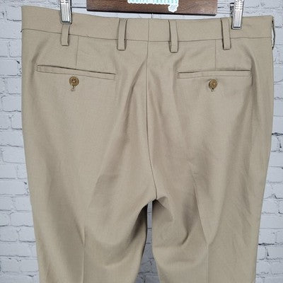 Louis Raphael Luxe Tan Wool Blend Stretch Slim Fit Flat Front Pants Size 35x30