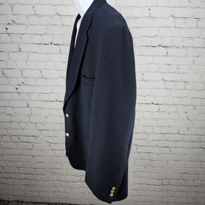 Stafford Navy Worsted Wool Blend 2 Button Vented Notch Blazer Sport Coat 50R