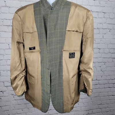 Jos A Bank Black Beige 100% Wool Houndstooth 2 Button Blazer Sport Coat 44R
