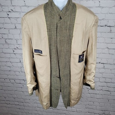 Austin Reed Tan 100% Silk Houndstooth 2 Button Notch Blazer Sport Coat Size 42L