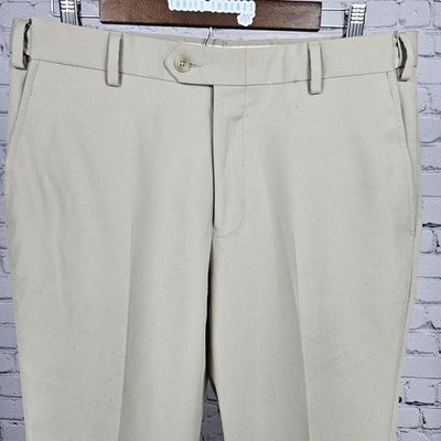 Jos A Bank Beige Traveler Tailored Fit Flat Front Straight Leg Dress Pants 32x30