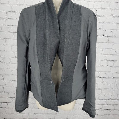 Ann Taylor Grey Hook & Loop Shawl Lapel Lined Stretch Suit Jacket 8