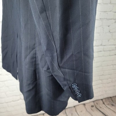 Jos A Bank Dark Navy Pinstriped 100% Wool Travelers Blazer Sport Coat Size 42R