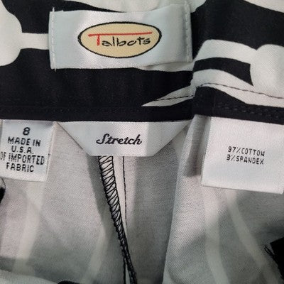 Talbots Black & White Floral Stretch Mid Rise Pants USA Made Size 8 (28x26)