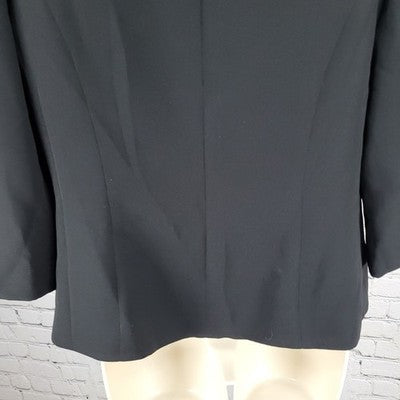VTG Karen Miller Black Open Beaded Trim Collarless Lined Suit Jacket Size 8