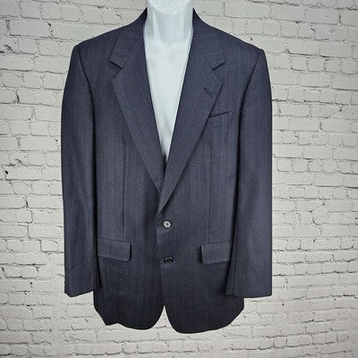 VTG Hickey Freeman Navy 100% Wool 2 Button Notch Blazer Sport Coat USA 40L