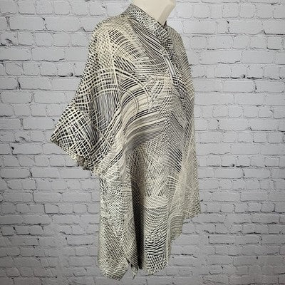 Josie Natori Beige Black 100% Silk Boxy Oversized Short Sleeve Top Blouse XS