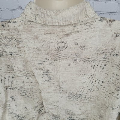 VTG Chico's Design Beige Silk Linen Postcard Long Sleeve Shirt Size 3 US 16