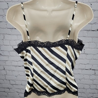 Classiques Entier Beige & Black 100% Silk Lace Zipped Camisole Top Size Small S