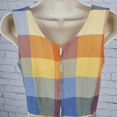 Mata Traders Multicolor Check Sleeveless Buttoned Zip A Line Mini Short Dress XS