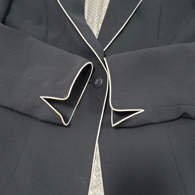 Tahari Black White Trim One Button Ventless Notch Lined Blazer Suit Jacket 4
