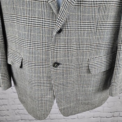 Jos A Bank Black Ivory Wool Cashmere Check 2 Button Notch Blazer Sport Coat 42S