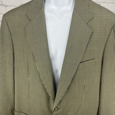 VTG Just Men’s Yellow & Blue Houndstooth 2 Button Blazer Sport Coat Size 44L
