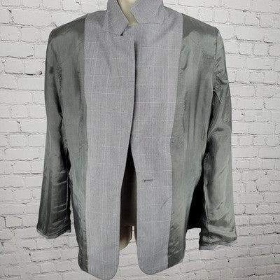 Ann Taylor Grey Check 1 Button Notch Lined Stretch Blazer Suit Jacket USA 10