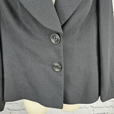 VTG Hucke Black Wool Blend European 2 Button Peak Blazer Suit Jacket 44 US L/XL