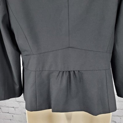 Ann Taylor LOFT Black Ruffle Pleated One Button Blazer Suit Short Jacket Size 8