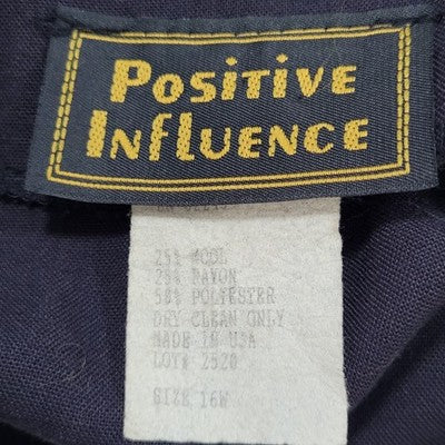VTG Positive Influence Black Wool Blend Gold Buttoned Belted Midi Dress USA 16W