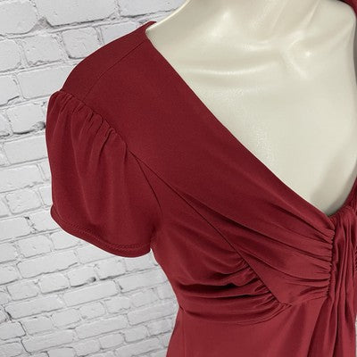 Laundry By Shelli Segal Red Ruched Puff Short Sleeve Stretch Zipped Dress Size 4