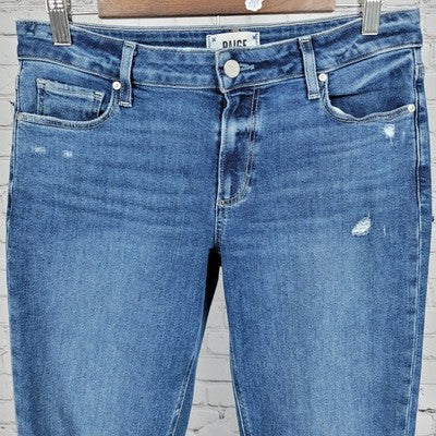 Paige Denim Blue Brigitte Distressed Mid Rise Straight Ankle Jeans 27 (29x28)