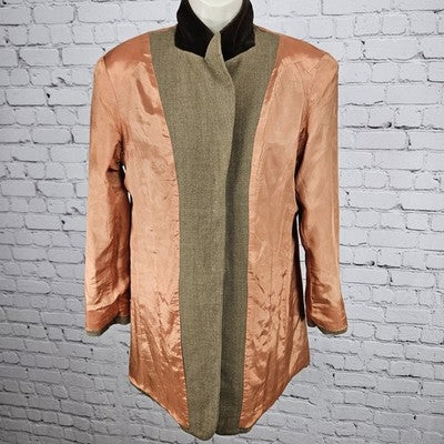 J. McLaughlin Brown 100% Wool Velvet Peak Lapel Buttoned Lined Jacket USA 8