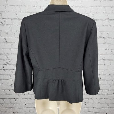Ann Taylor LOFT Black Ruffle Pleated One Button Blazer Suit Short Jacket Size 8