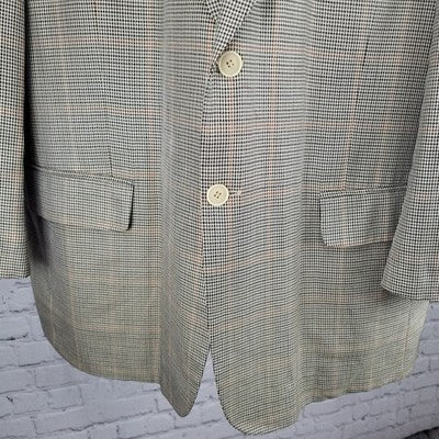 Haspel Cream Black Silk Wool Houndstooth 2 Button Blazer Sport Coat Size 46R
