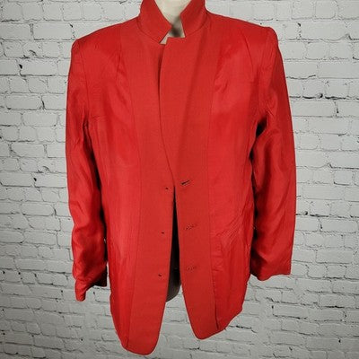 VTG SB Collection Red 100% Wool 3 Button Vented Notch Blazer Jacket USA 10