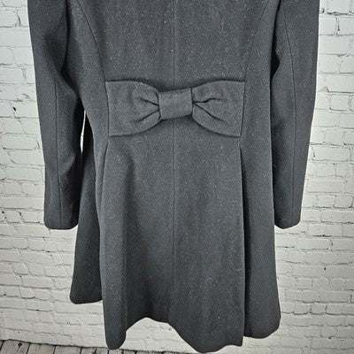 Preston & York Black Wool Blend Button Bow Collar Lined Over Coat 12 *defects