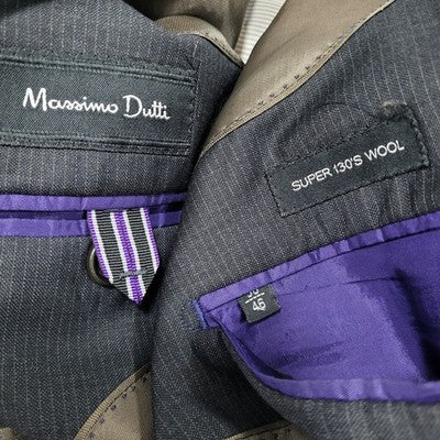 Massimo Dutti Black Super 130's Wool Pinstriped Notch Blazer Sport Coat Size 46