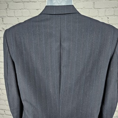 VTG Hickey Freeman Navy 100% Wool 2 Button Notch Blazer Sport Coat USA 40L