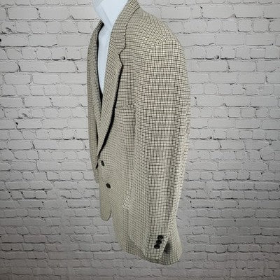 VTG Racquet Club Ivory Tan Houndstooth Blazer Sport Coat USA Made Size 44
