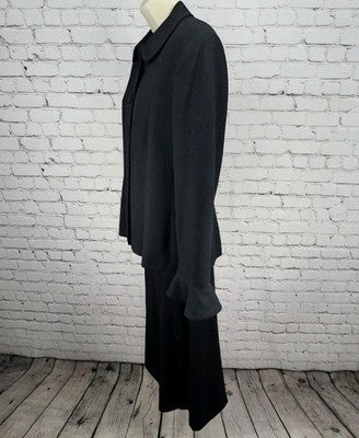 VTG Jones New York Black 100% Wool Midi Skirt Suit 2 Piece Set USA 10/12