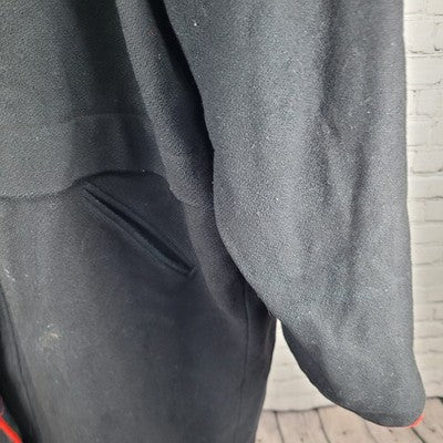 VTG Herman Kay Black Red Wool Blend Hooded Buttoned Long Heavy Over Coat 20W