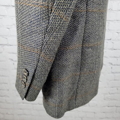 VTG Henry Grethel Brown Windowpane Tweed 2 Button Sport Coat USA Made Size 42L