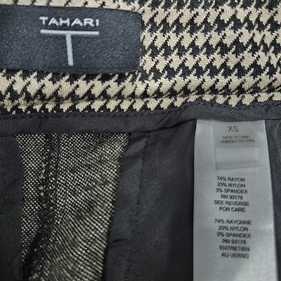 Tahari Tan Black Houndstooth Mid Rise Bootcut Side Zip Stretch Pants XS (26x31)