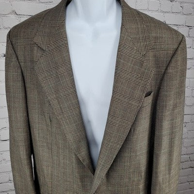 Holbrook Tan Houndstooth 2 Button Ventless Notch Blazer Sport Coat Size 42XL