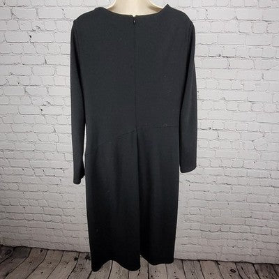Lafayette 148 Black 100% Wool Long Sleeve Cowl Neck Side Slit Dress Size 12