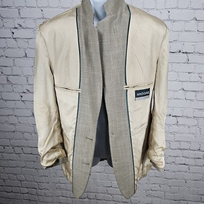 VTG Haggar Gallery Beige Check 2 Button Vented Notch Blazer Sport Coat USA 38