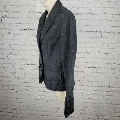 Geoffrey Beene Sport Black Damask Floral Buttoned Notch Blazer Jacket Size 10