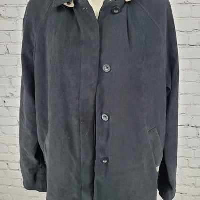 London Fog Black Microfiber Stretch Buttoned Hooded Warmer Liner Coat M Petite