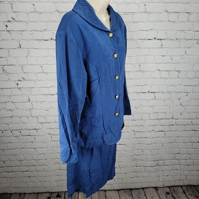 Courtenay Blue Stretch Gold Buttoned 2 Piece Shirt Skirt Outfit Set Size 16W