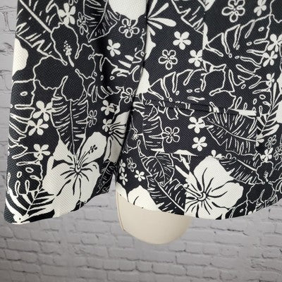 Croft & Barrow Black & White Floral Cotton Stretch Buttoned Lined Jacket Size 14