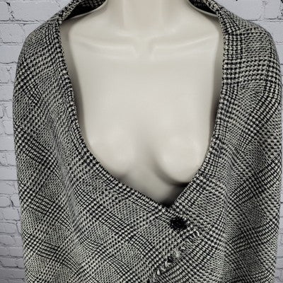 VTG Harve Benard Sport 100% Wool Woven Fringe Buttoned Lined Poncho Coat Size 14