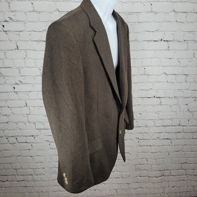 Alan Flusser Brown 100% Lambswool Tweed Notch Vented Blazer Sport Coat Size 44R