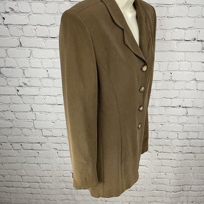 VTG Rena Rowan Brown 100% Silk Lightweight Lined Buttoned Pockets Jacket Size 6P